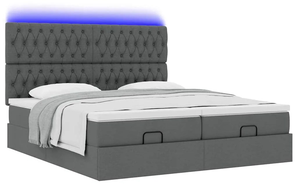 Οθωμανικό κρεβάτι με στρώματα&amp;LEDs Σκούρο γκρι 200x200cm ύφασμα 3314570