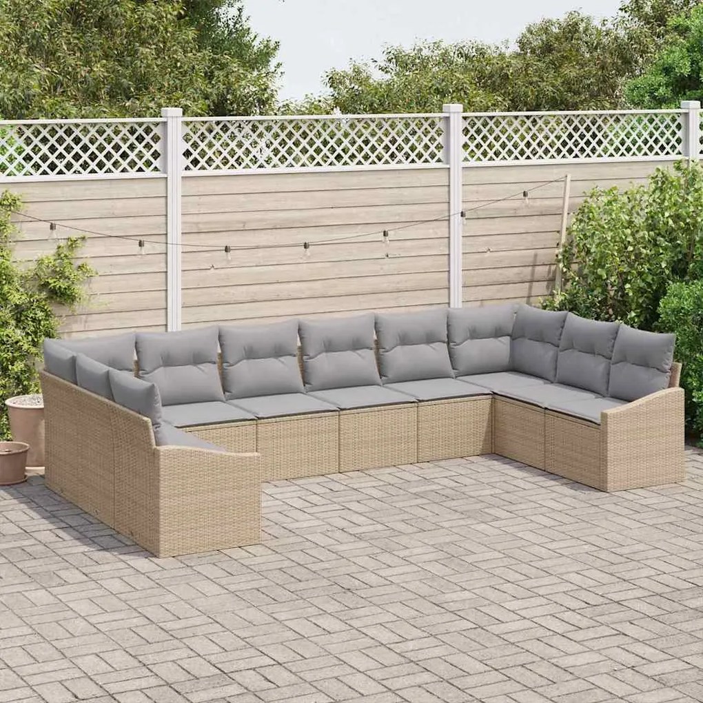 vidaXL Σετ Καναπέ Κήπου 10 pcs Μπεζ Πολυ ράταν