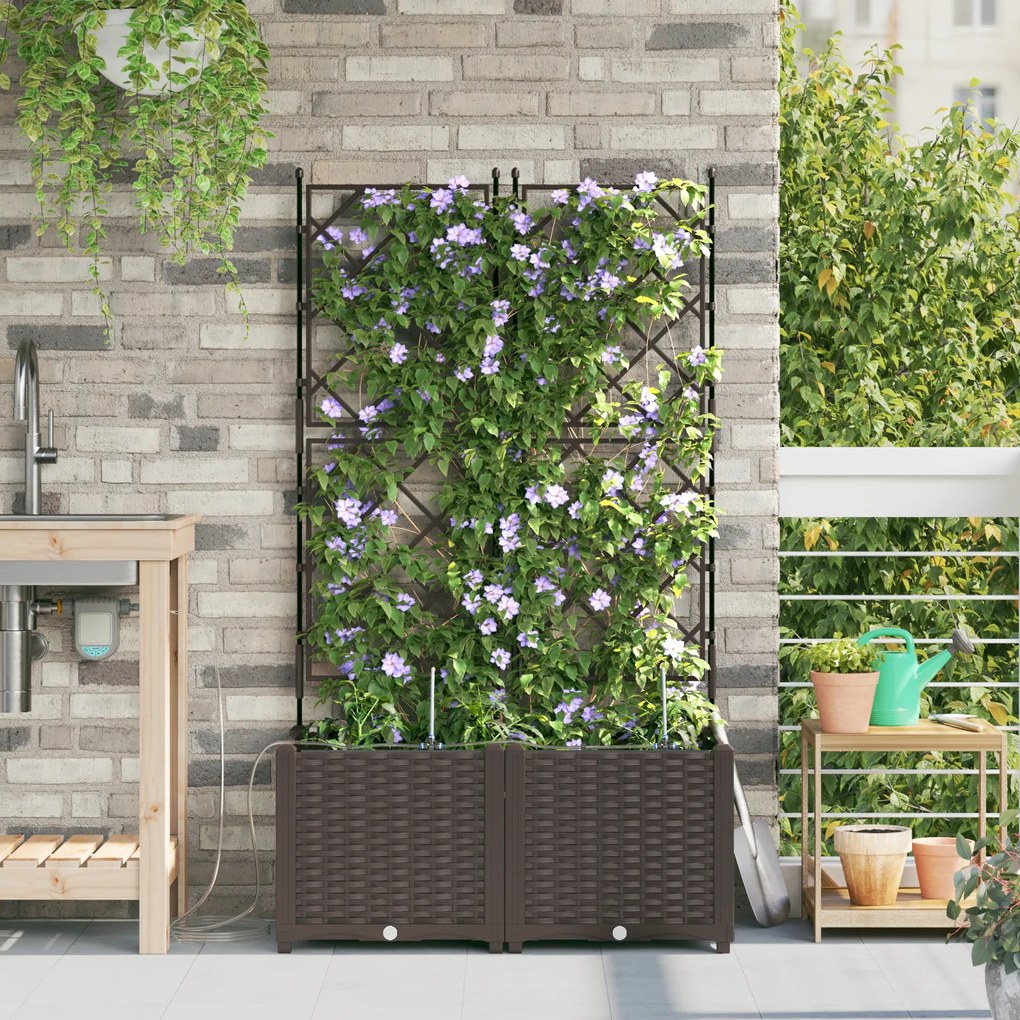 vidaXL Γλάστρες Κήπου 1 τεμ Καφασωτό Καφέ 80 x 40 x 142 cm Πλαστικό