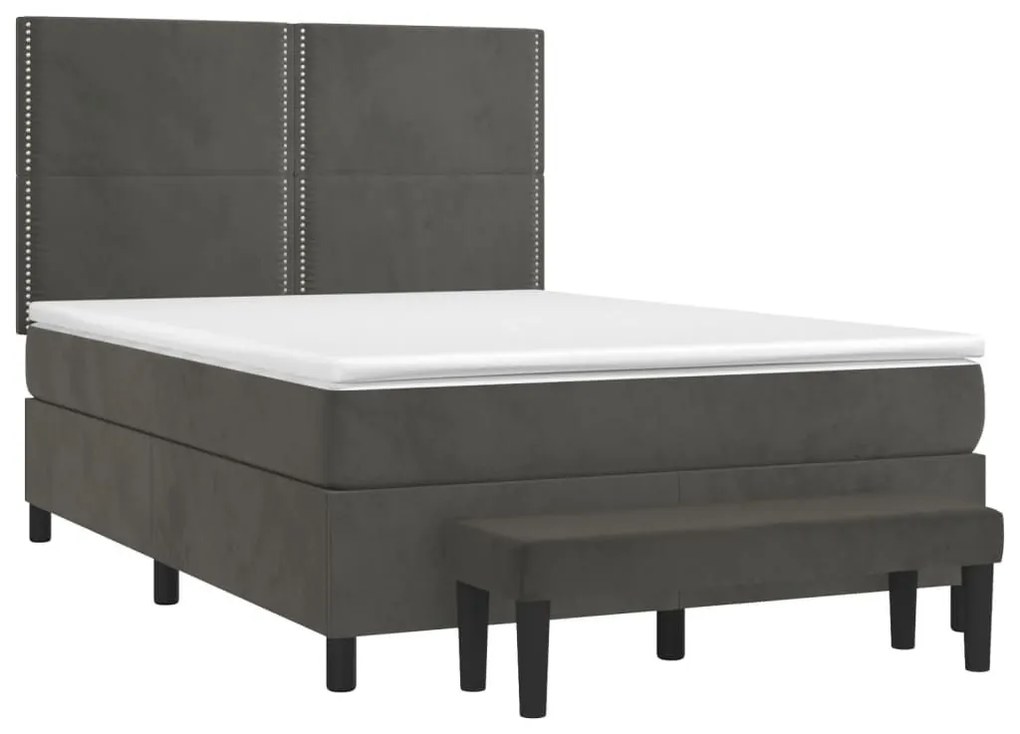 Κρεβάτι Boxspring με Στρώμα Σκούρο Γκρι 140x190 εκ. Βελούδινο - Γκρι