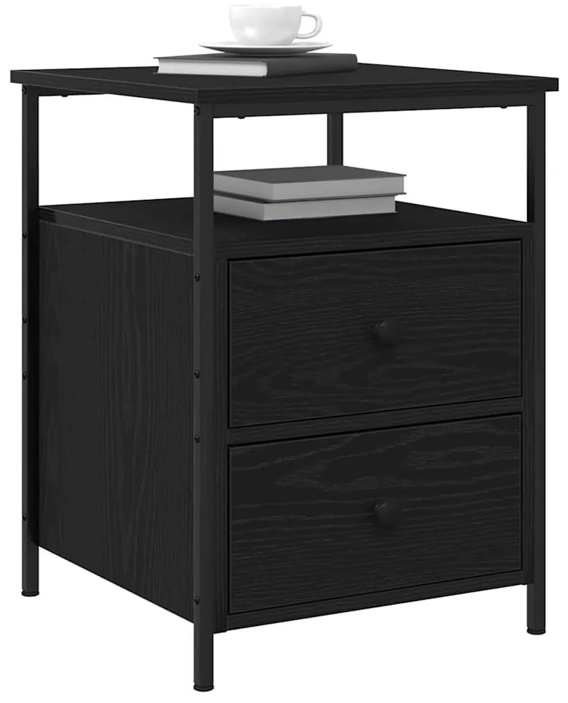 vidaXL Κομοδίνο με συρτάρι Μαύρη δρυς 44 x 45 x 60 εκ