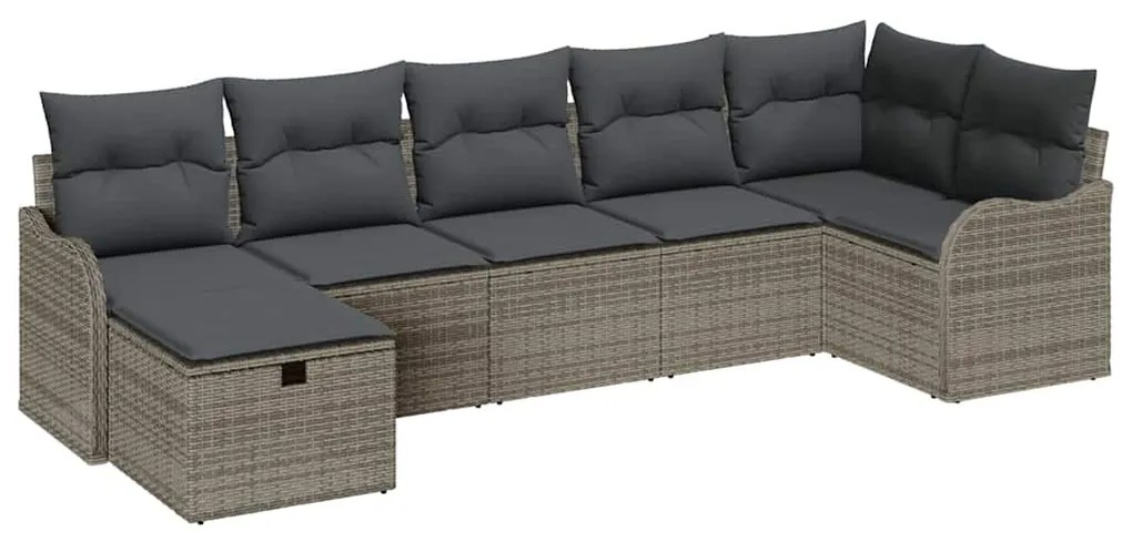 vidaXL Σετ Καναπέ Κήπου με μαξιλάρι 7 pcs Γκρι Πολυ ράταν