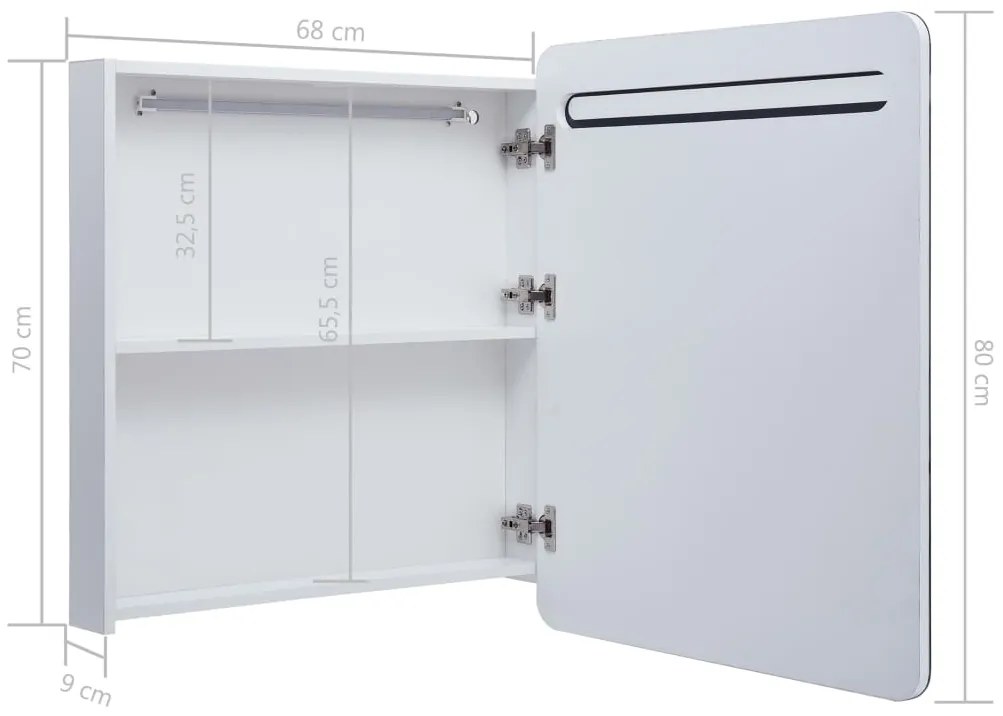 vidaXL Ντουλάπι Μπάνιου με Καθρέφτη και Φωτισμό LED 68 x 9 x 80 εκ.