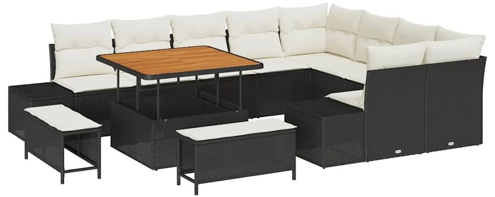 vidaXL Σετ Καναπέ Κήπου με αποθήκευση 12 pcs Μαύρο Πολυ ράταν