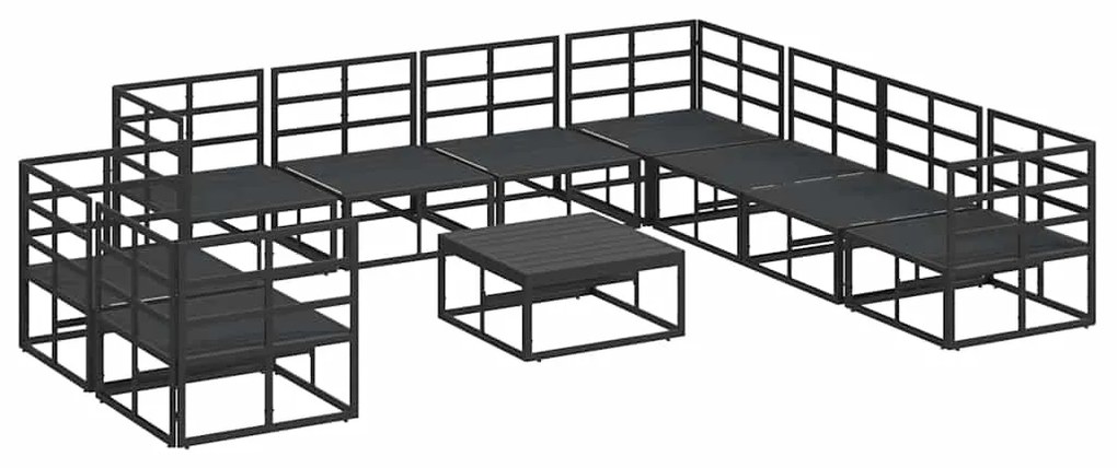 vidaXL Σετ Καναπέ Κήπου με μαξιλάρι 10 pcs Μαύρο Αλουμίνιο