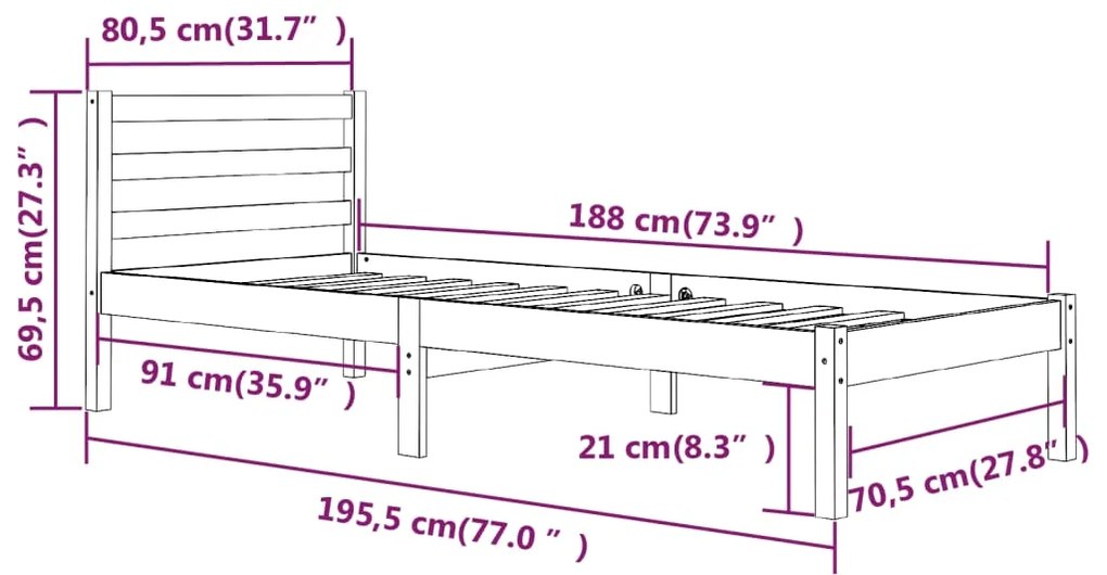 Πλαίσιο Κρεβατιού Λευκό 75x190 εκ Ξύλο Πεύκου 2FT6 Small Single - Λευκό