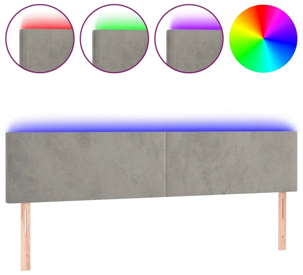 vidaXL Κεφαλάρι Κρεβατιού LED Ανοιχτό Γκρι 180x5x78/88 εκ. Βελούδινο