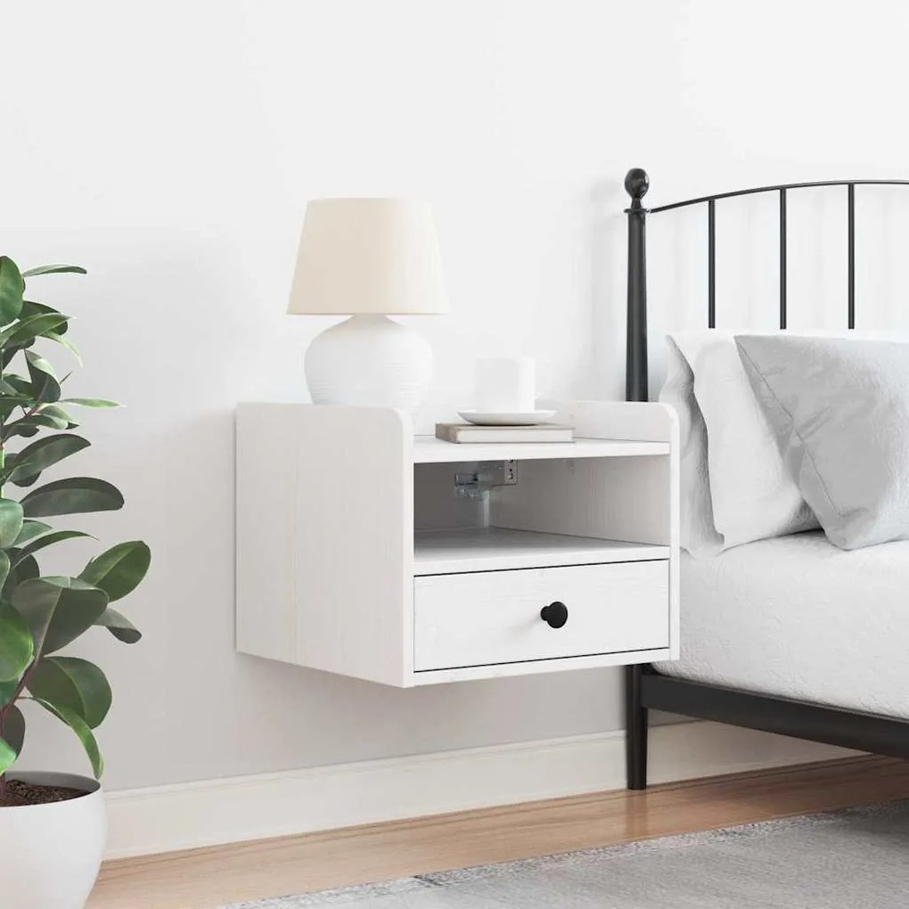vidaXL Κομοδίνο με συρτάρι Λευκό 38 x 36 x 29.5 εκ Μασίφ ξύλο πεύκου