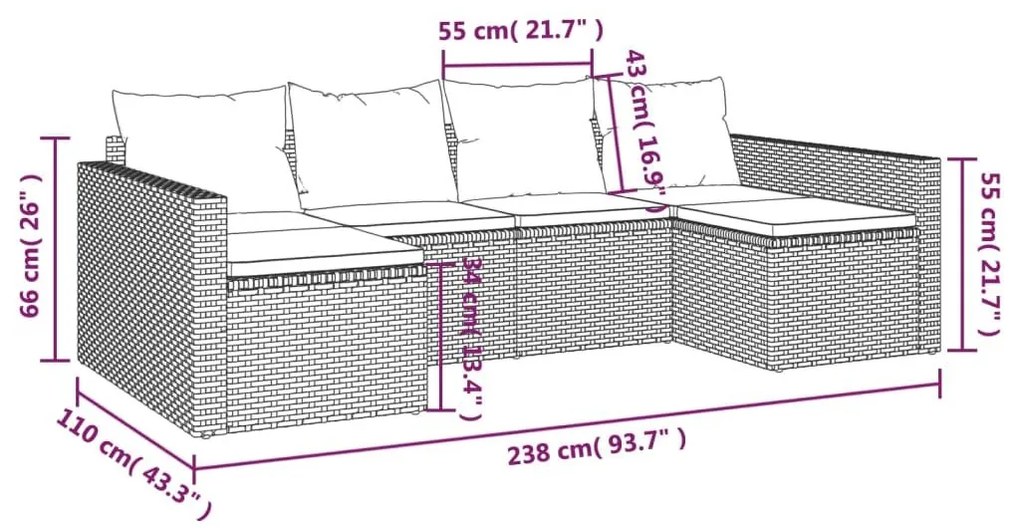 Σαλόνι Κήπου με Μαξιλάρια 2 Τεμαχίων Γκρι από Συνθετικό Ρατάν - Γκρι