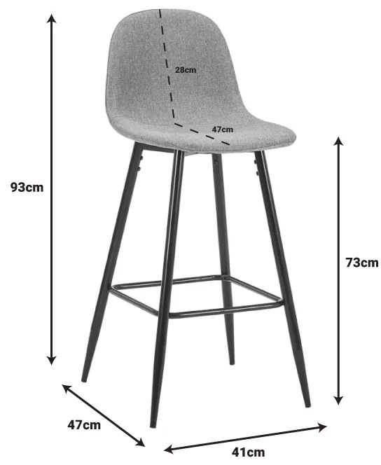 Σκαμπό μπαρ μεσαίου ύψους Bella pakoworld καφέ ύφασμα-πόδι μαύρο μέταλλο 41x47x93εκ
