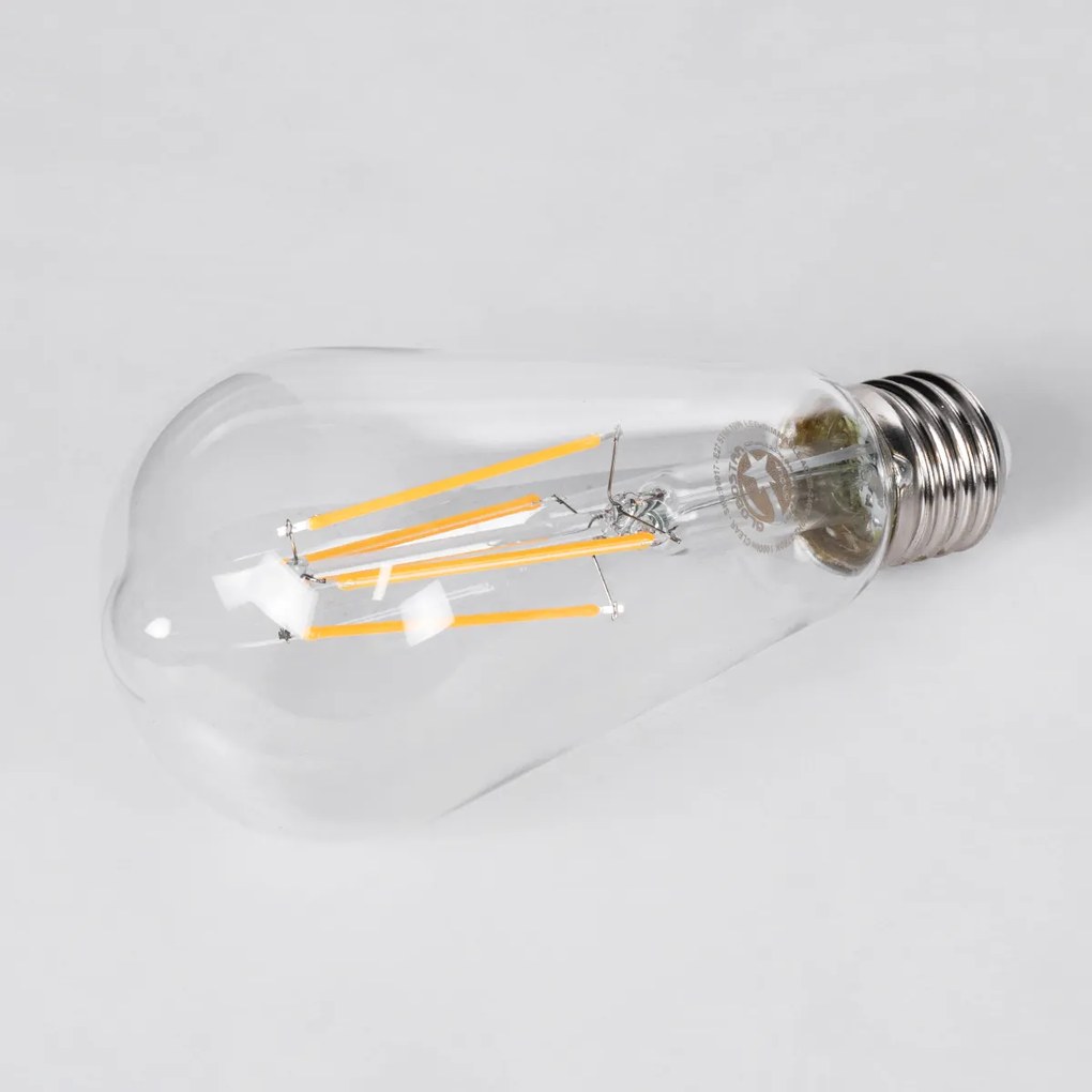 GloboStar 99017 Λάμπα LED Long Filament E27 ST64 Αχλάδι 10W 1000lm 360° AC 220-240V IP20 Φ6.4 x Υ14cm Θερμό Λευκό 2700K με Διάφανο Γυαλί - Dimmable - 3 Years Warranty - 99017