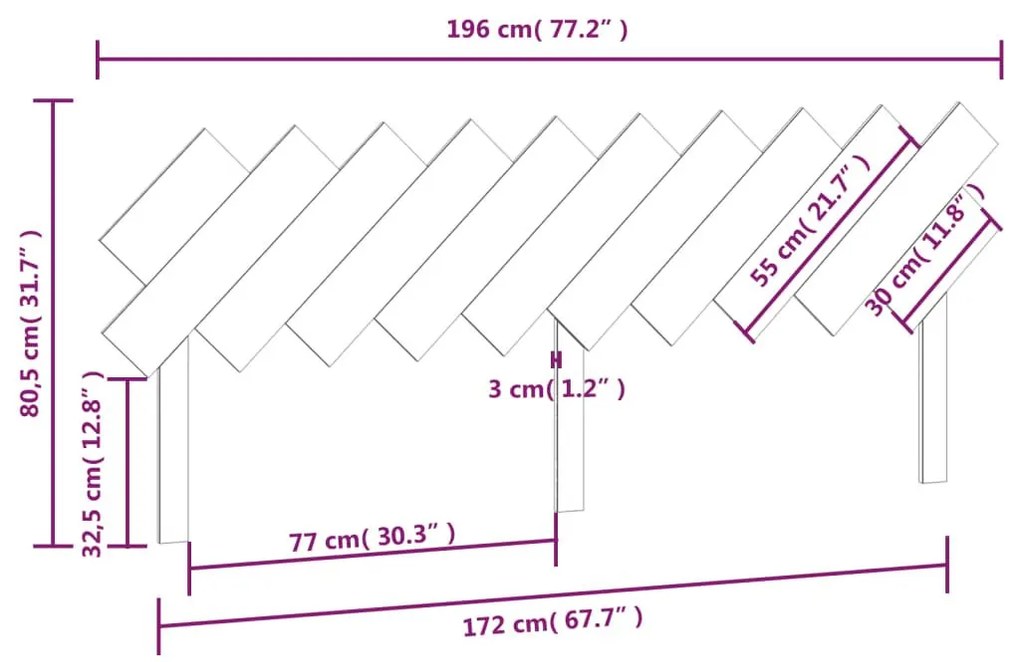 Κεφαλάρι Κρεβατιού 196x3x80,5 εκ. από Μασίφ Ξύλο Πεύκου - Καφέ