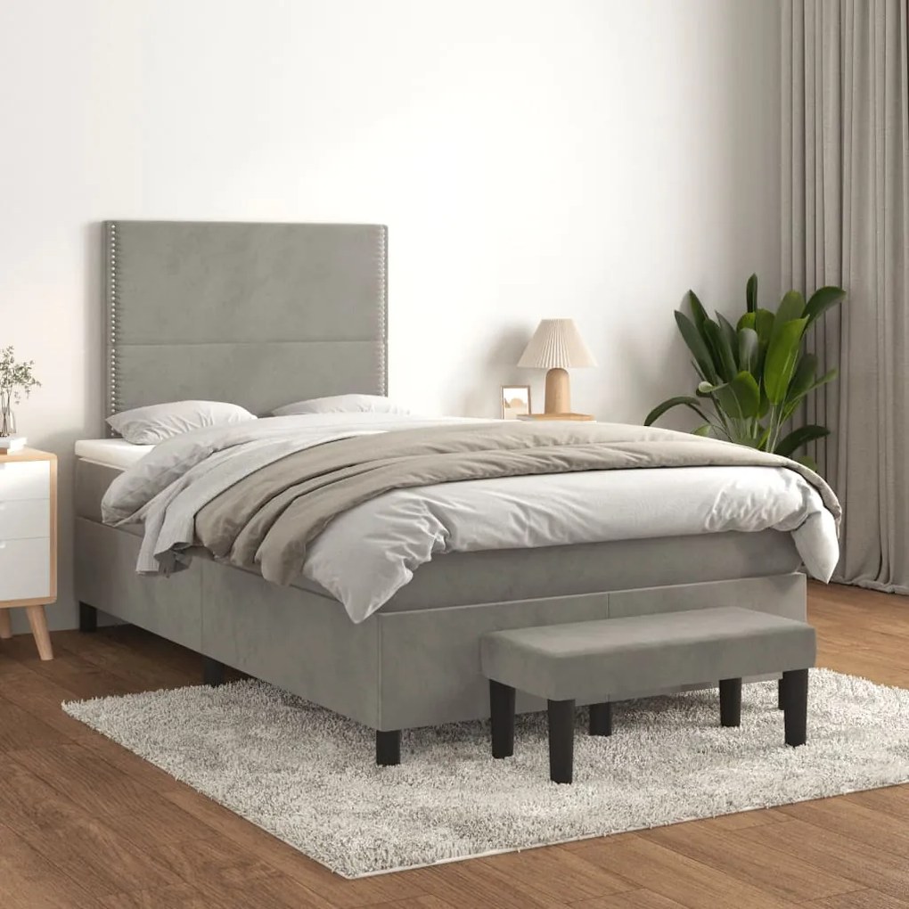 vidaXL Κρεβάτι Boxspring με Στρώμα Ανοιχτό Γκρι 120x190 εκ. Βελούδινο