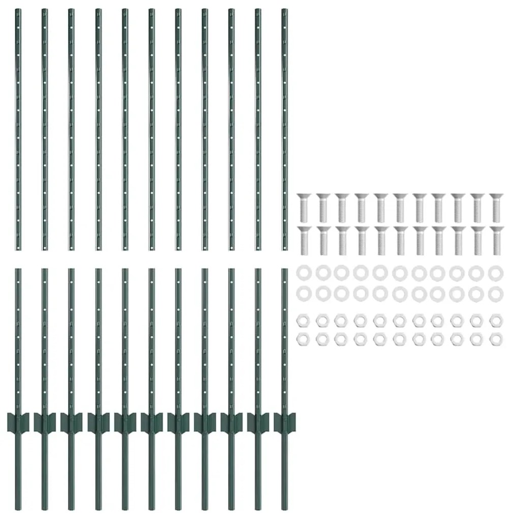 vidaXL Πόλοι Φράχτη 22 pcs Πράσινο 120 cm Ατσάλι