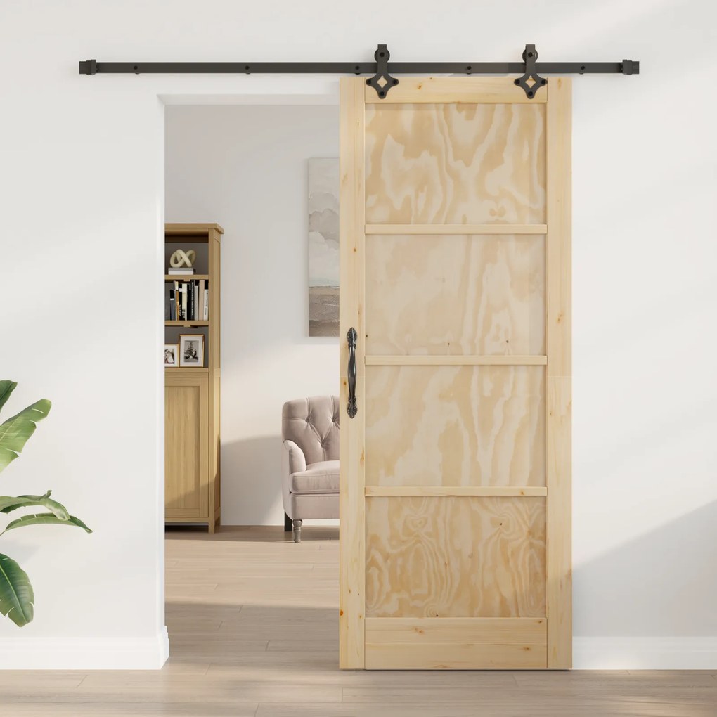 vidaXL Συρόμενη Πόρτα με Σετ Υλικών 83x211 εκ. Μασίφ Ξύλο Πεύκης