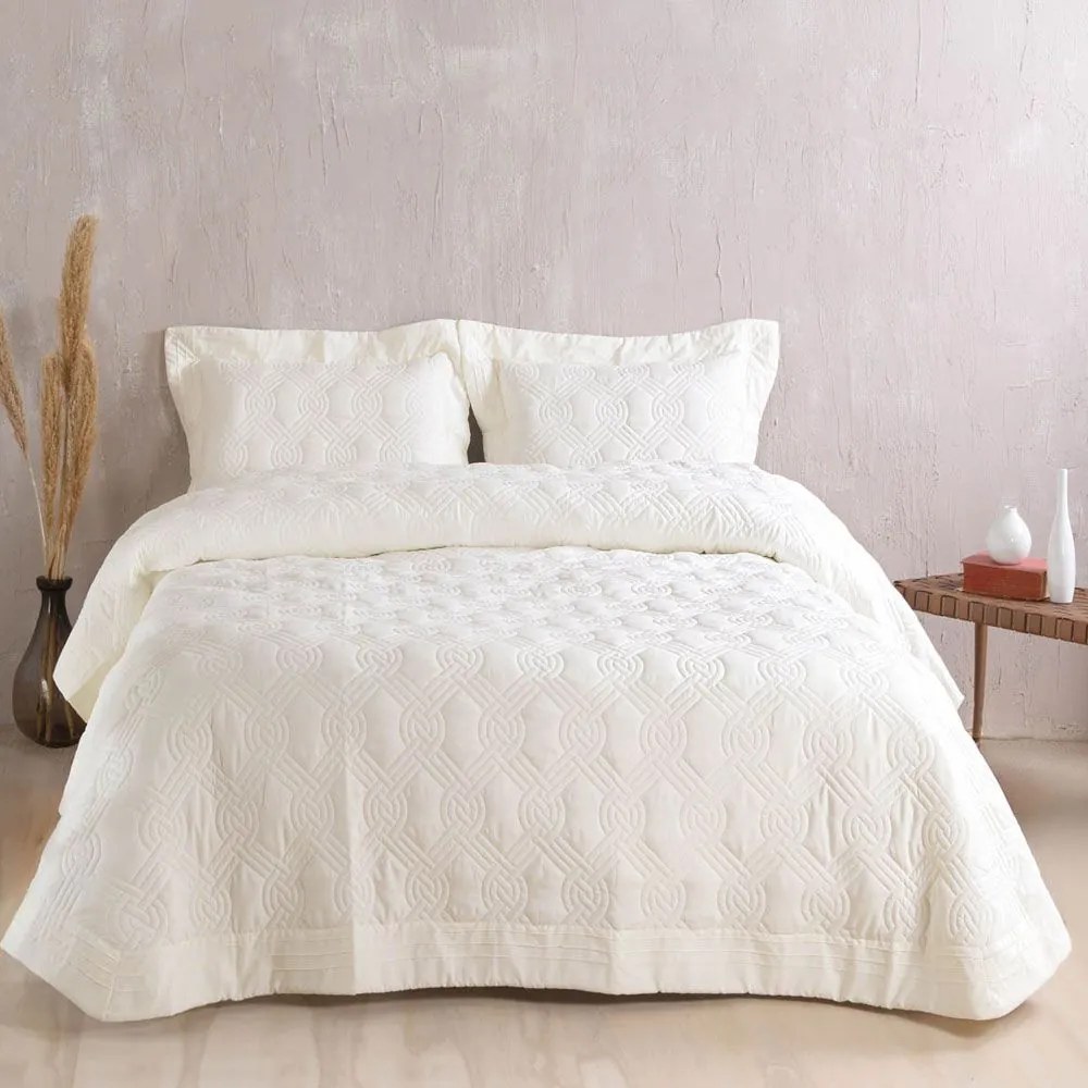 Κουβερλί Reina Με Σεντόνια (Σετ 7τμχ) Ecru Ρυθμός Queen Size 235x250cm Microsatin
