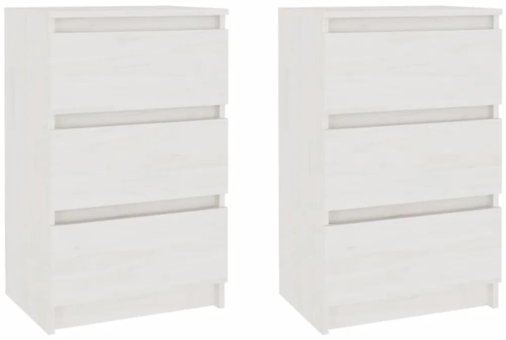 vidaXL Κομοδίνα 2 τεμ. Λευκά 40 x 29,5 x 64 εκ. από Μασίφ Ξύλο Πεύκου