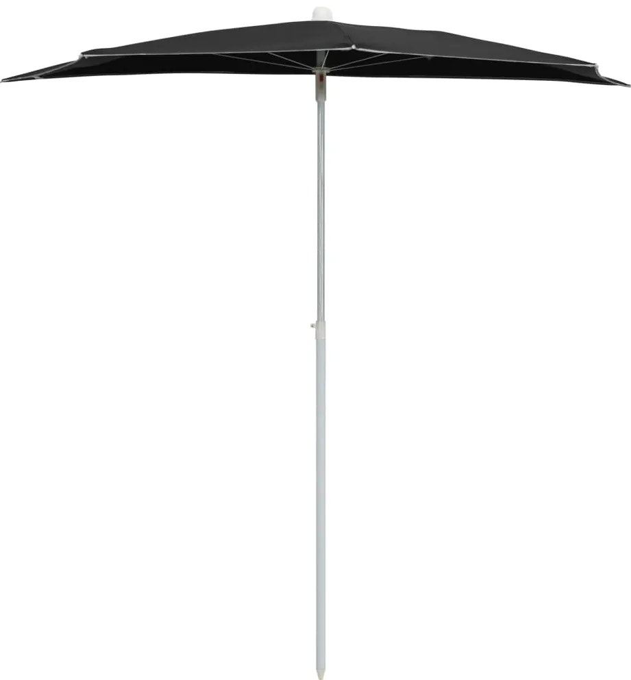 vidaXL Ομπρέλα Κήπου Μισή με Ιστό Μαύρη 180 x 90 εκ.