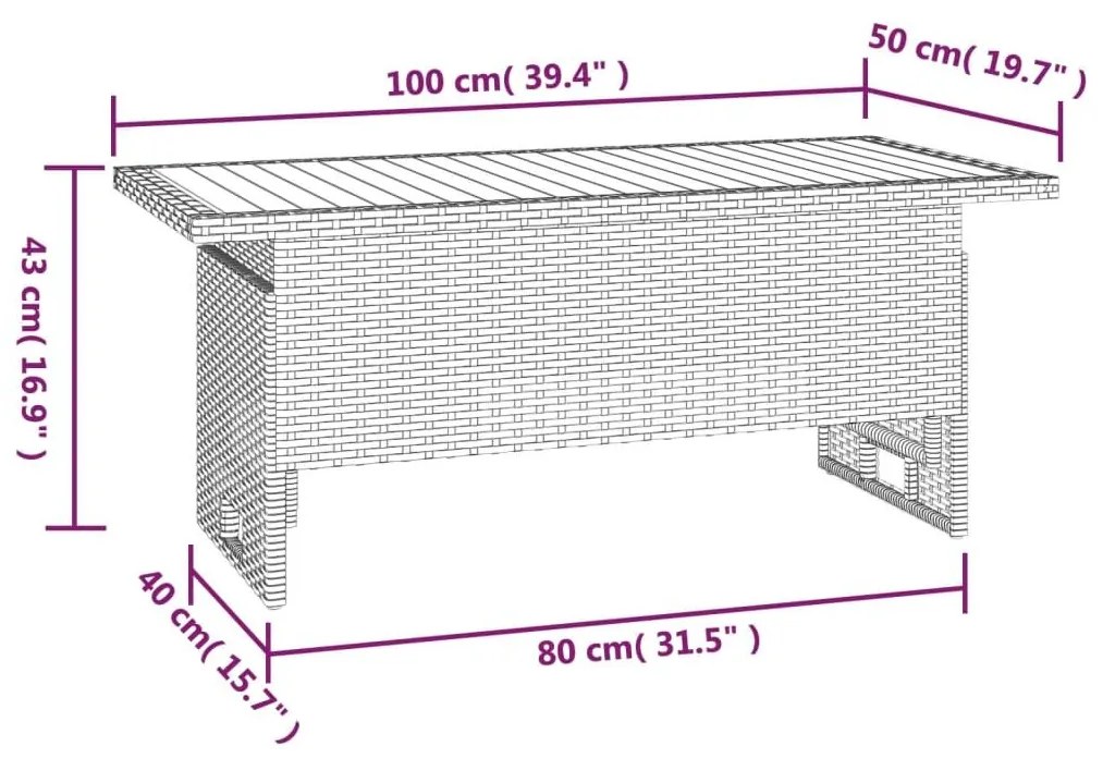 Τραπέζι Κήπου Μαύρο 100x50x43/63 εκ. Μασίφ Ακακία &amp; Συνθ. Ρατάν - Μαύρο