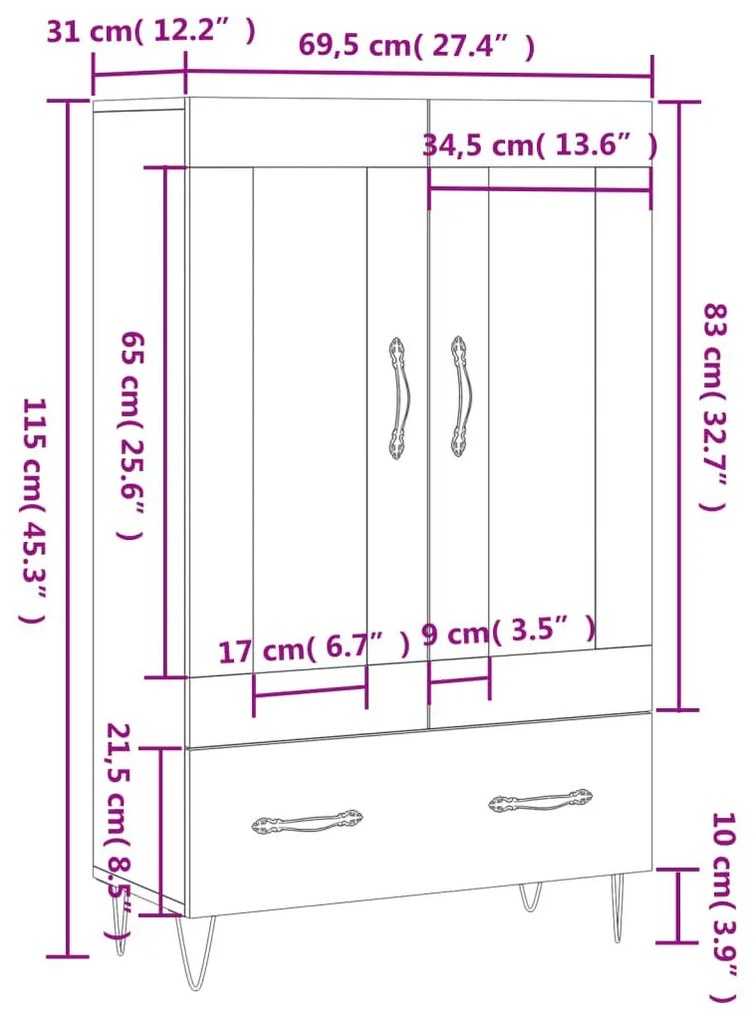 Ντουλάπα Γκρι Σκυροδέματος 69,5 x 31 x 115 εκ. Επεξεργ. Ξύλο - Γκρι