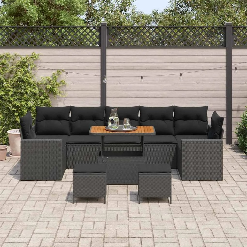 vidaXL Σετ Καναπέ Κήπου Ρυθμιζόμενο ύψος 10 pcs Μαύρο συνθετικό ρατάν