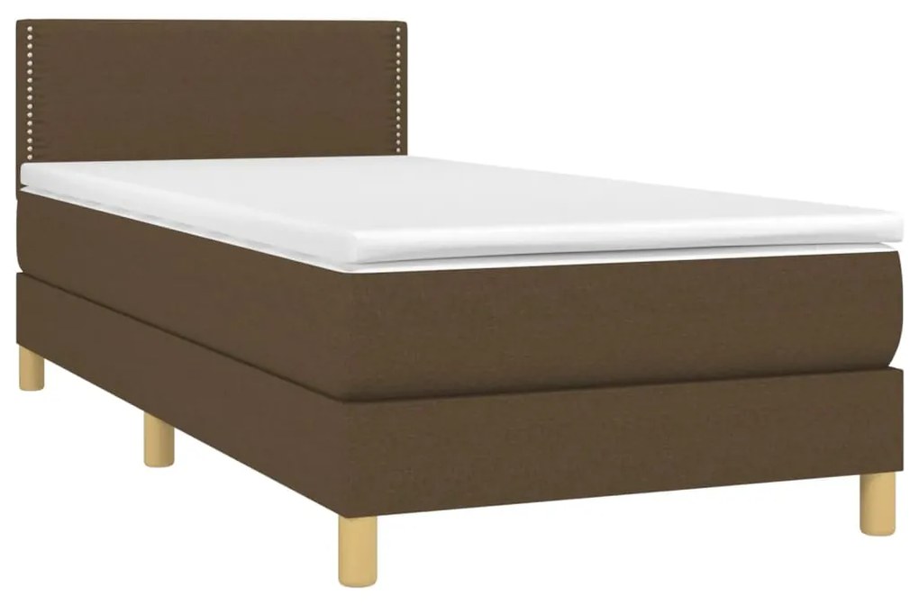 Κρεβάτι Boxspring με Στρώμα &amp; LED Σκ.Καφέ 90x200 εκ. Υφασμάτινο - Καφέ