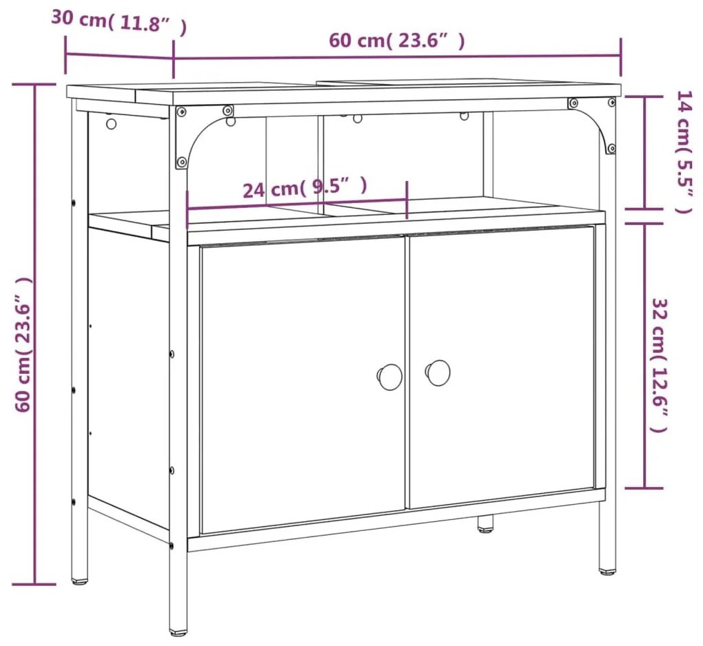 Ντουλάπι Νιπτήρα Μπάνιου Καπνιστή Δρυς 60x30x60 εκ. Επεξ. Ξύλο - Καφέ