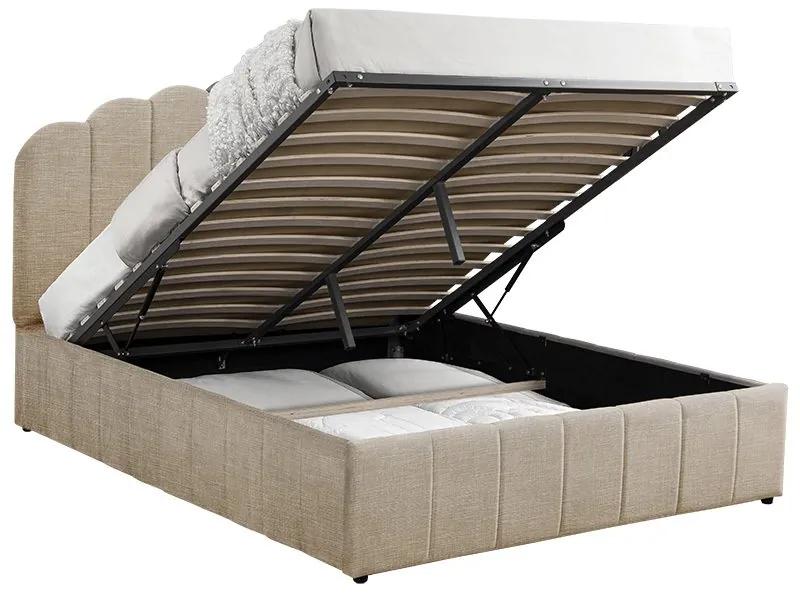 Κρεβάτι διπλό Tatiana pakoworld ύφασμα μπεζ με αποθηκευτικό χώρο 160x200εκ