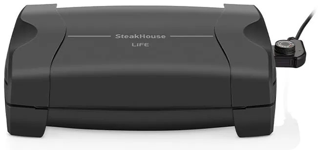 Life 221-0264 Steakhouse Επιτραπέζια Ηλεκτρική Ψησταριά Σχάρας με ρυθμιζόμενο θερμοστάτη και καπάκι 34x26εκ., 1100W