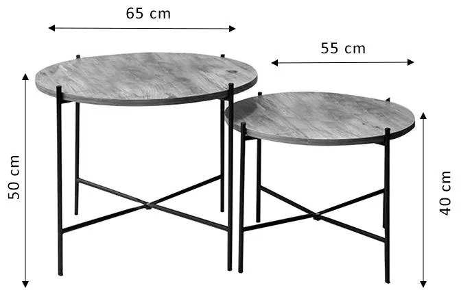 Τραπέζι σαλονιού Forfu σετ 2 τεμαχίων oak-μαύρο 65x65x50 εκ.