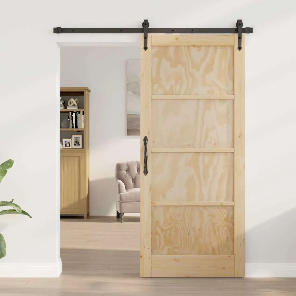 vidaXL Συρόμενη Πόρτα Καφέ 86 x 198.5 cm Μασίφ ξύλο πεύκου