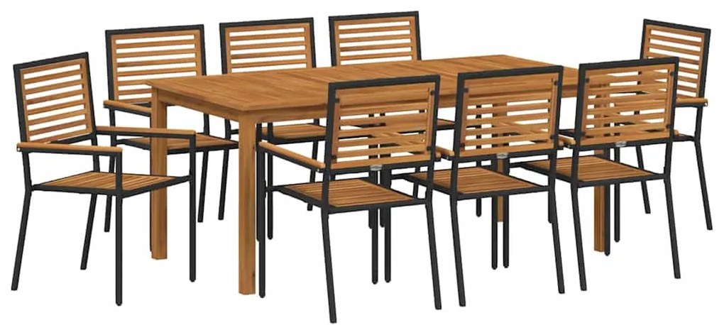 vidaXL Σέτ φαγητού για κήπο 9 pcs Μαύρο Πολυ ράταν