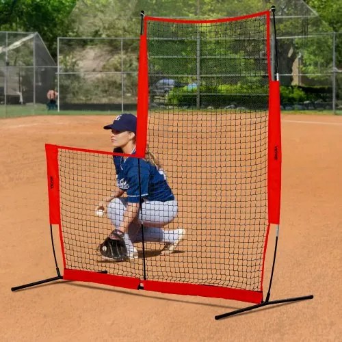VEVOR L Screen Baseball for Batting Cage, 7x7 ft Baseball & Softball Safety Screen, Body Protector Portable Batting Screen with Carry Bag & Ground Stakes, Baseball Pitching Net for Pitchers Protection