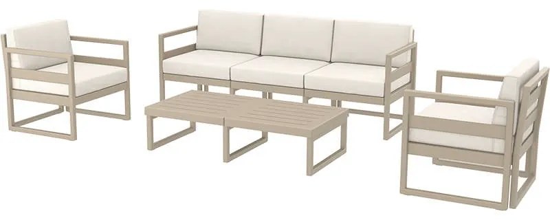 MYKONOS SET 3ΘΕΣ.TAUPE ΜΕ ΜΑΞ.(3ΘΕΣ. 2ΠΟΛ. ΤΡΑΠ 130εκ.) SIESTA 200X72X75/73X72X75/130X65X33εκ.