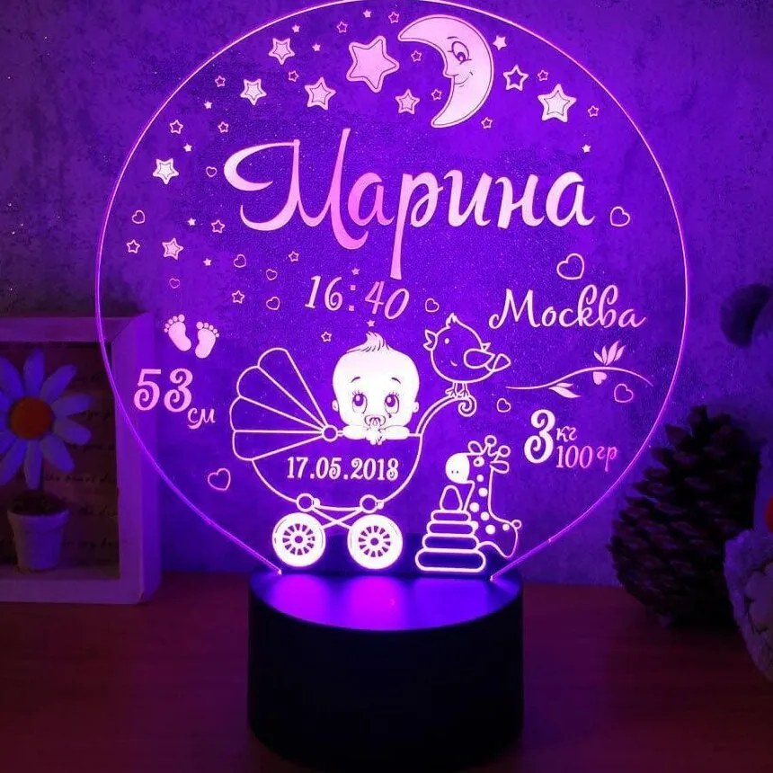 Σετ των 2 Intra απο ξύλο plywood 3mm-4mm πάχος – Εξατομικευμένο ξύλο χαρακτικής 3D Illusion Lamp Metrics Birth Metrics 50x60 cm INTRAVECTRY-MY554505