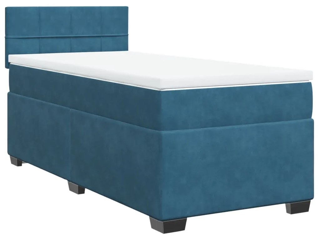 vidaXL Κρεβάτι Boxspring με Στρώμα Σκούρο Μπλε 90x190 εκ. Βελούδινο