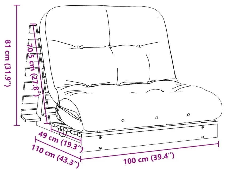 Καναπές Κρεβάτι Futon με Στρώμα 100x206x11εκ. Μασίφ Ξύλο Πεύκου - Καφέ