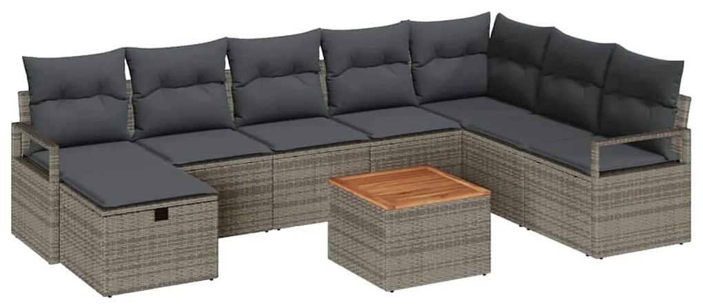 vidaXL Σετ Καναπέ Κήπου με μαξιλάρι 9 pcs Γκρι Πολυ ράταν