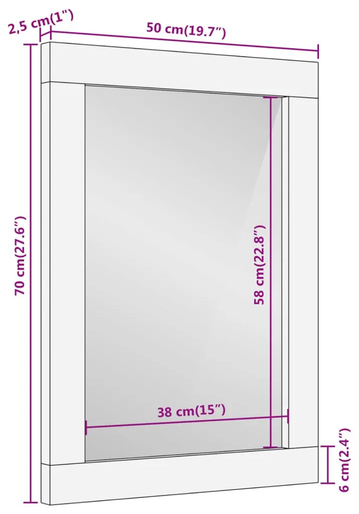 Καθρέφτης Μπάνιου 50x70x2,5 εκ. από Μασίφ Ξύλο Ακακίας/Γυαλί - Καφέ