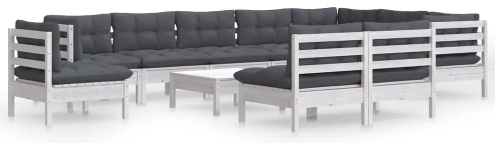 vidaXL Σαλόνι Κήπου Σετ 11 Τεμ. Λευκό Μασίφ Ξύλο Πεύκου & Μαξιλάρια