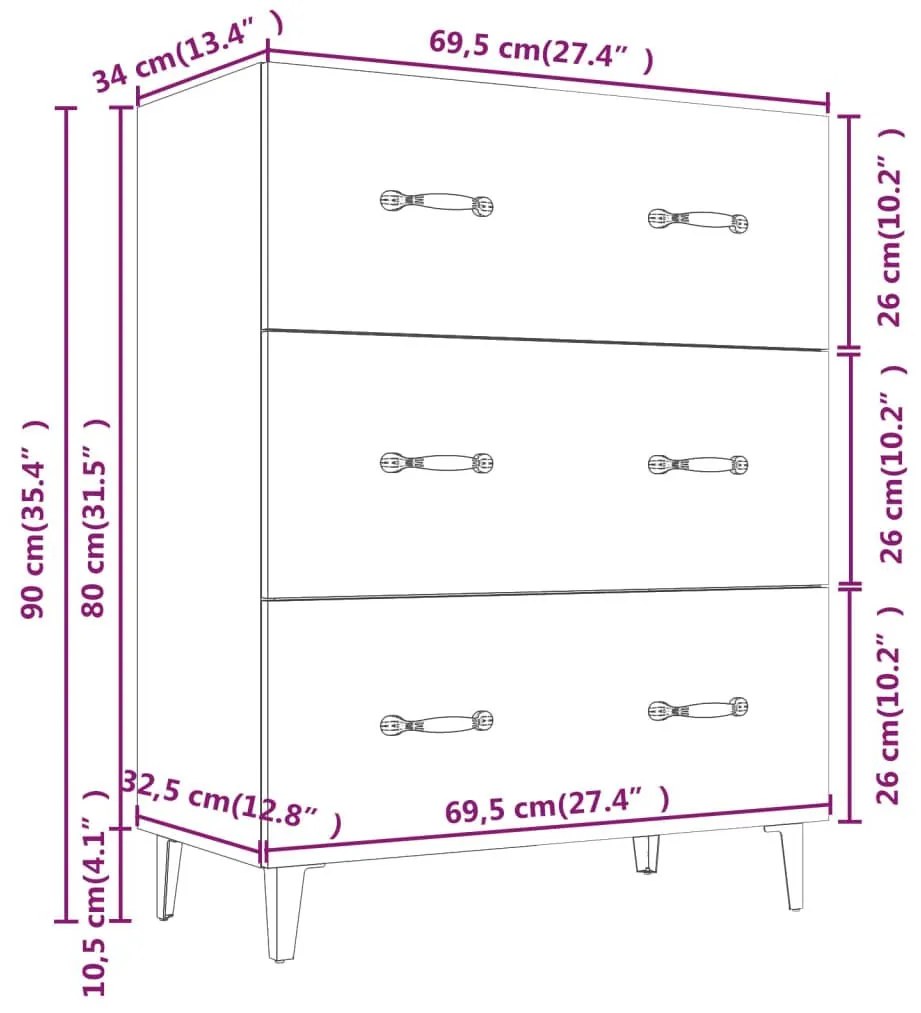 Ντουλάπι Γκρι Σκυροδέματος 69,5x34x90 εκ. Επεξεργασμένο Ξύλο - Γκρι