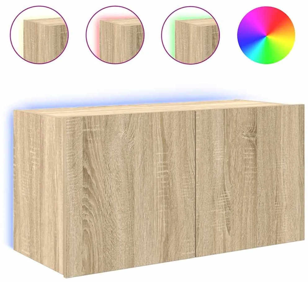vidaXL Έπιπλο Τοίχου Τηλεόρασης με LED Sonoma Δρυς 80x35x41 εκ.