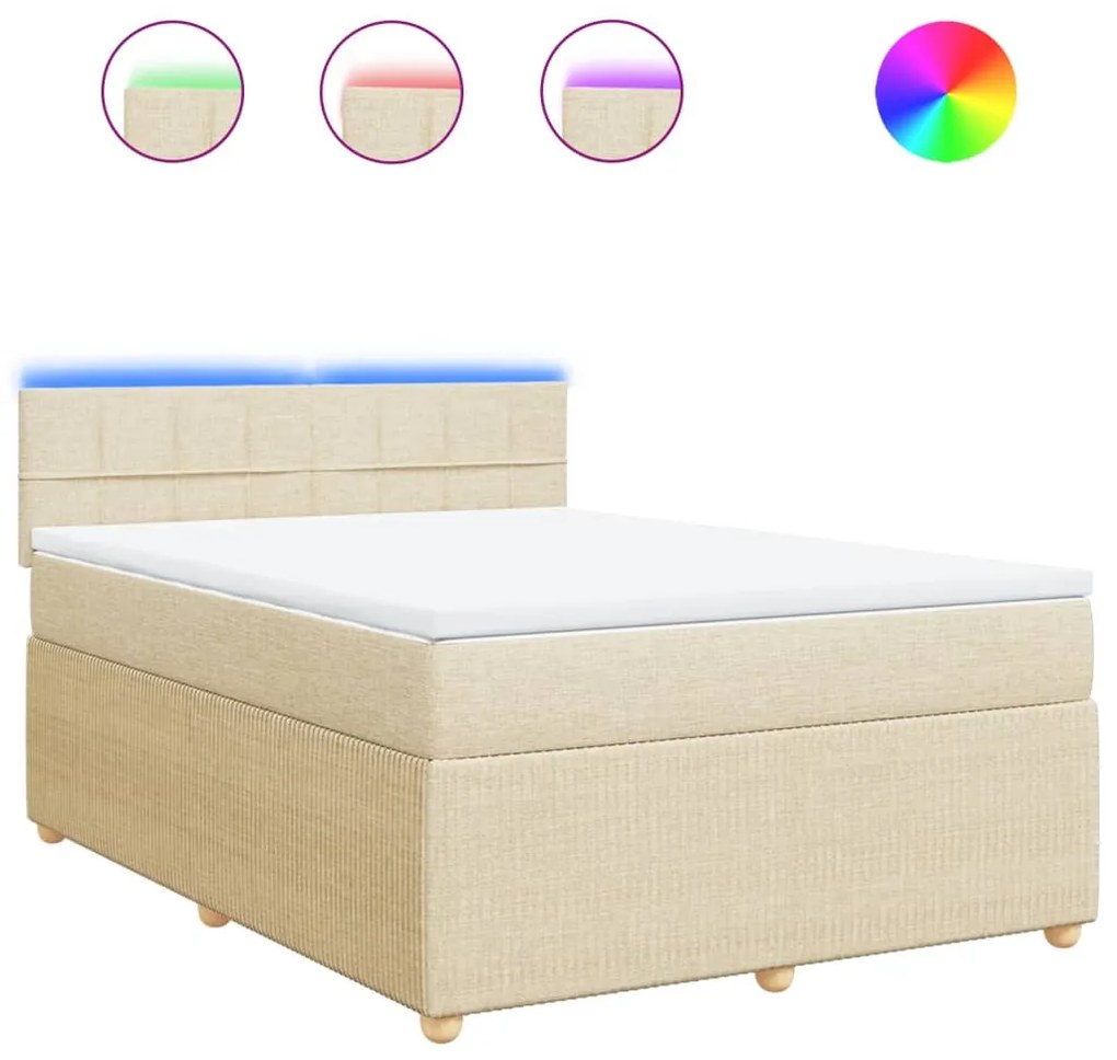 vidaXL Κρεβάτι Boxspring με Στρώμα Κρεμ 140x200 εκ. Υφασμάτινο