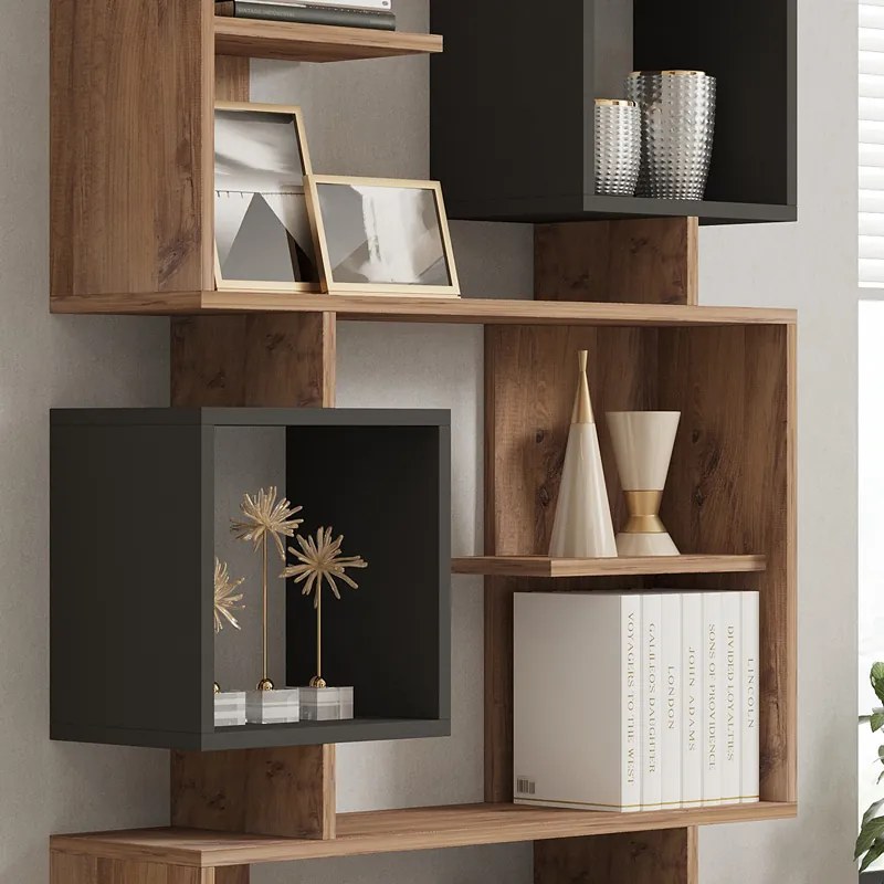 Βιβλιοθήκη Cubix pakoworld σε sonoma-ανθρακί απόχρωση 90x24,6x171,90εκ (1 τεμάχια)