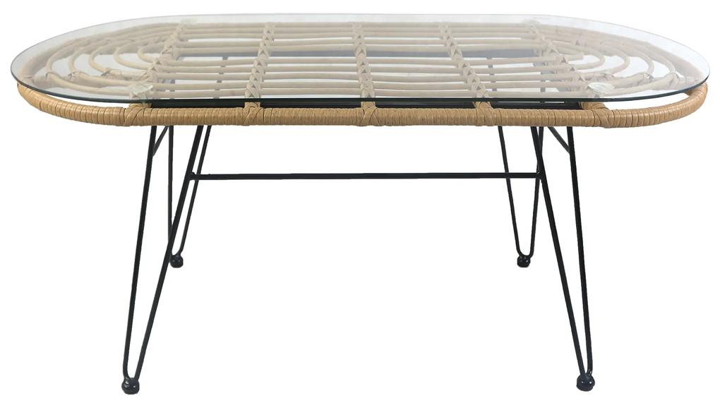 Τραπέζι Κήπου ArteLibre ARRIUS Φυσικό/Μαύρο Μέταλλο/Rattan/Γυαλί 100x45x46cm
