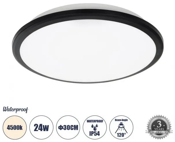 Πλαφονιέρα Οροφής LED 24W IP54 Φ30 4500K Μαύρο 60997 Globostar 60997 Μαύρο