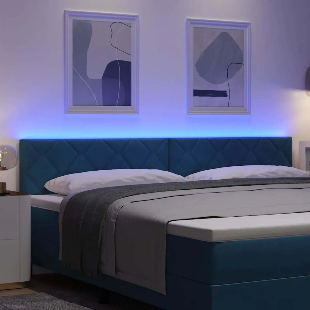 vidaXL LED Κεφαλάρι με φώτα λωρίδας LED Σκούρο Μπλε 200 cm Βελούδο