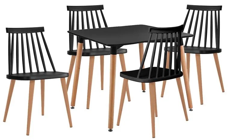 WOODWELL LAVIDA-ART Τραπεζαρία: Τραπέζι 80x80 Οξιά/MDF + 4 Καρέκλες Μέταλλο Βαφή Φυσικό PP Μαύρο Table:80x80x73 Chair:43x48x77 ΕΜ139,2S1