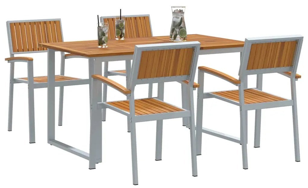 vidaXL Σέτ φαγητού για κήπο 5 pcs Γκρι και καφέ 140 x 80 x 75 cm