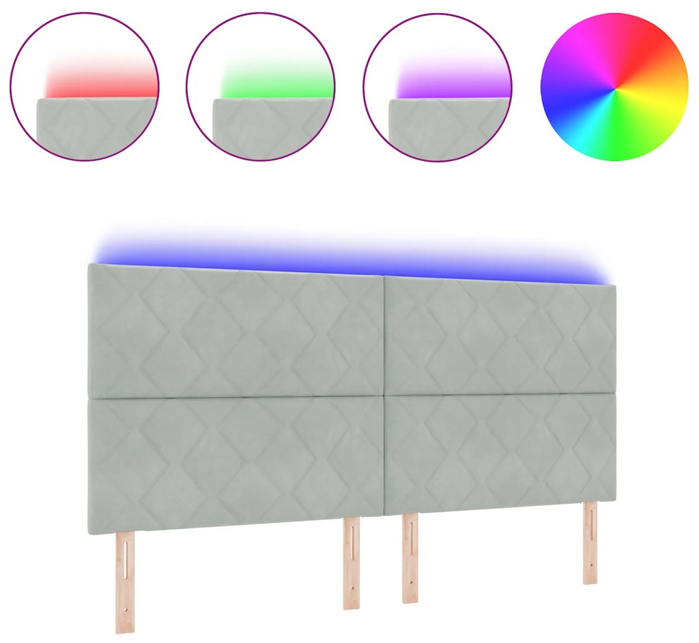 vidaXL LED Κεφαλάρι Μοτίβο Διαμαντιών Φωτεινό Γκρι 200 εκ. Σατέν